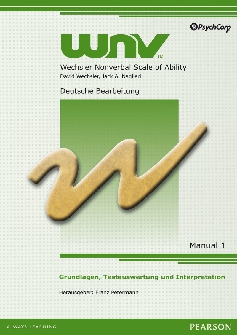 Gesamtsatz bestehend aus: Manual 1 (Testauswertung, Interpretation), Manual 2 (Testdurchführung), Stimulus-Buch, 25 Protokollbögen, 25 Aufgabenhefte, Auswertungsschablonen, Bildkarten, Puzzle „Figuren legen“, Würfelplatte und Tasche