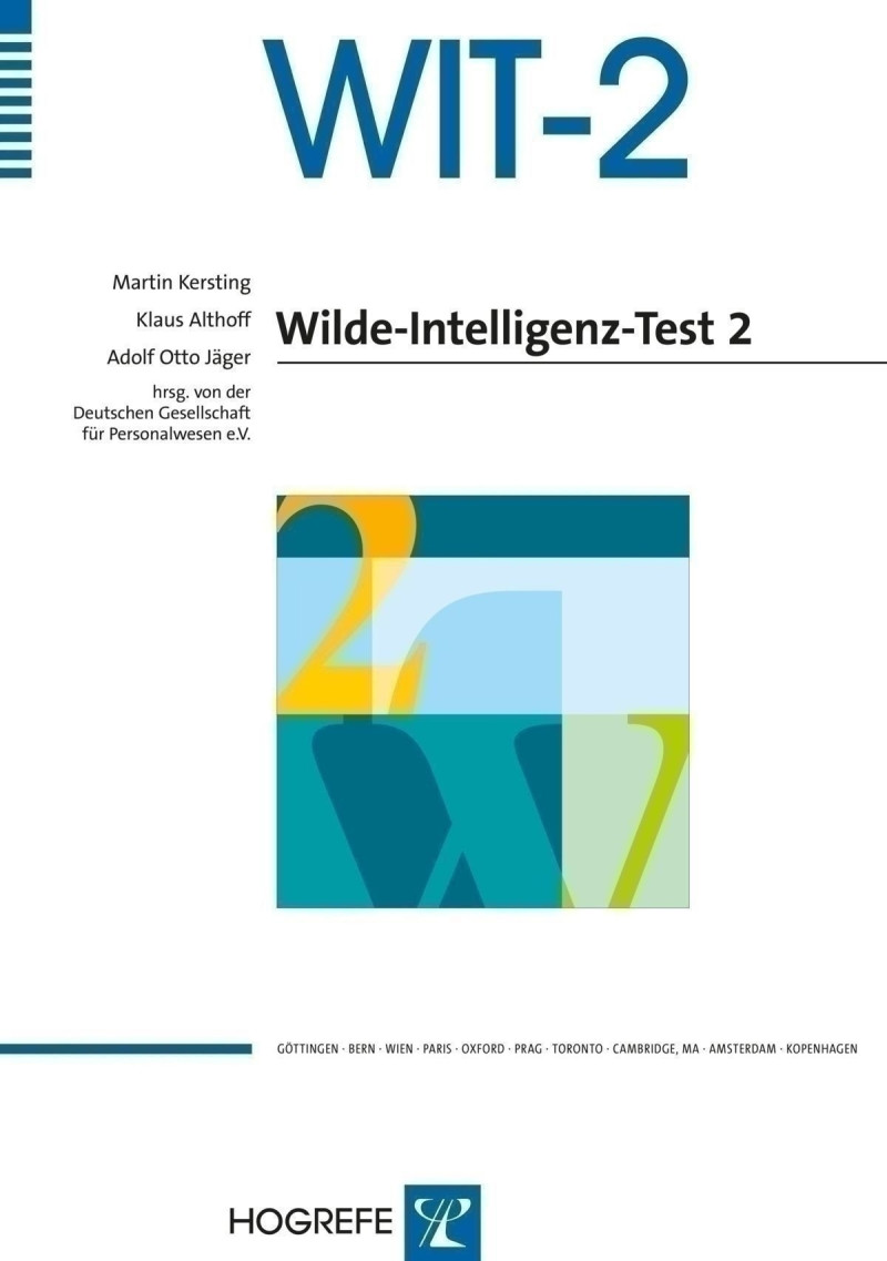 Test komplett bestehend aus: Manual, Instruktion, Informationsbroschüre, Testheft Form A Heft 1, Testheft Form A Heft 2, Testheft Form B Heft 1, Testheft Form B Heft 2, 10 Antwortbogen 1, 10 Antwortbogen 2, 10 Notizbogen, 10 Profilbogen, Schablonensatz A,