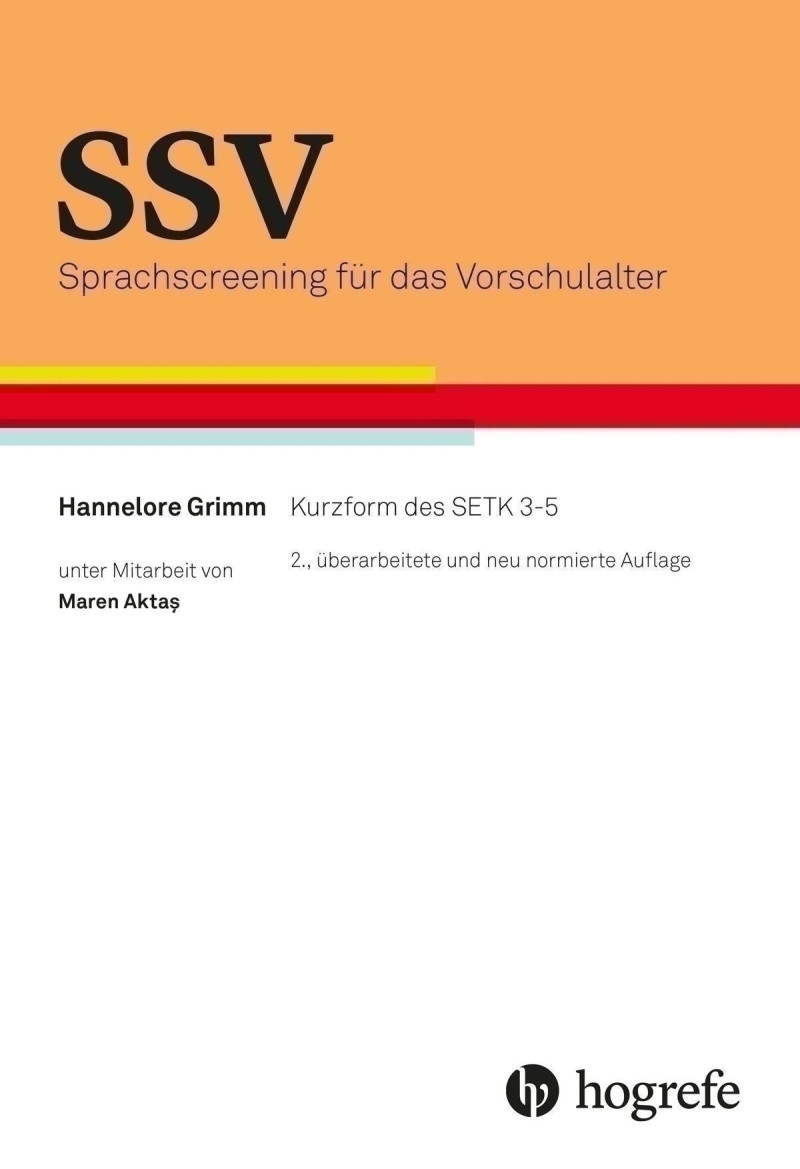 Test komplett bestehend aus: Manual, 10 Protokollbogen 3;0 - 3;11, 10 Protokollbogen 4;0 - 5;11, 1 Figurensatz „Phonologisches Arbeitsgedächtnis für Nichtwörter“ (PGN), 1 Bildkartensatz „Morphologische Regelbildung“ (MR), CD und Mappe