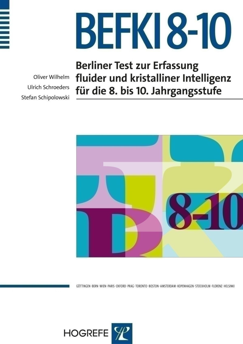 Test komplett bestehend aus: Manual, Testheft Langform A, Testheft Langform B, Testheft Kurzform A, Testheft Kurzform B, 5 Antwortbogen Langform, 5 Antwortbogen Kurzform, Schablonensatz Langform A, Schablonensatz Langform B, Schablonensatz Kurzform A, Sch