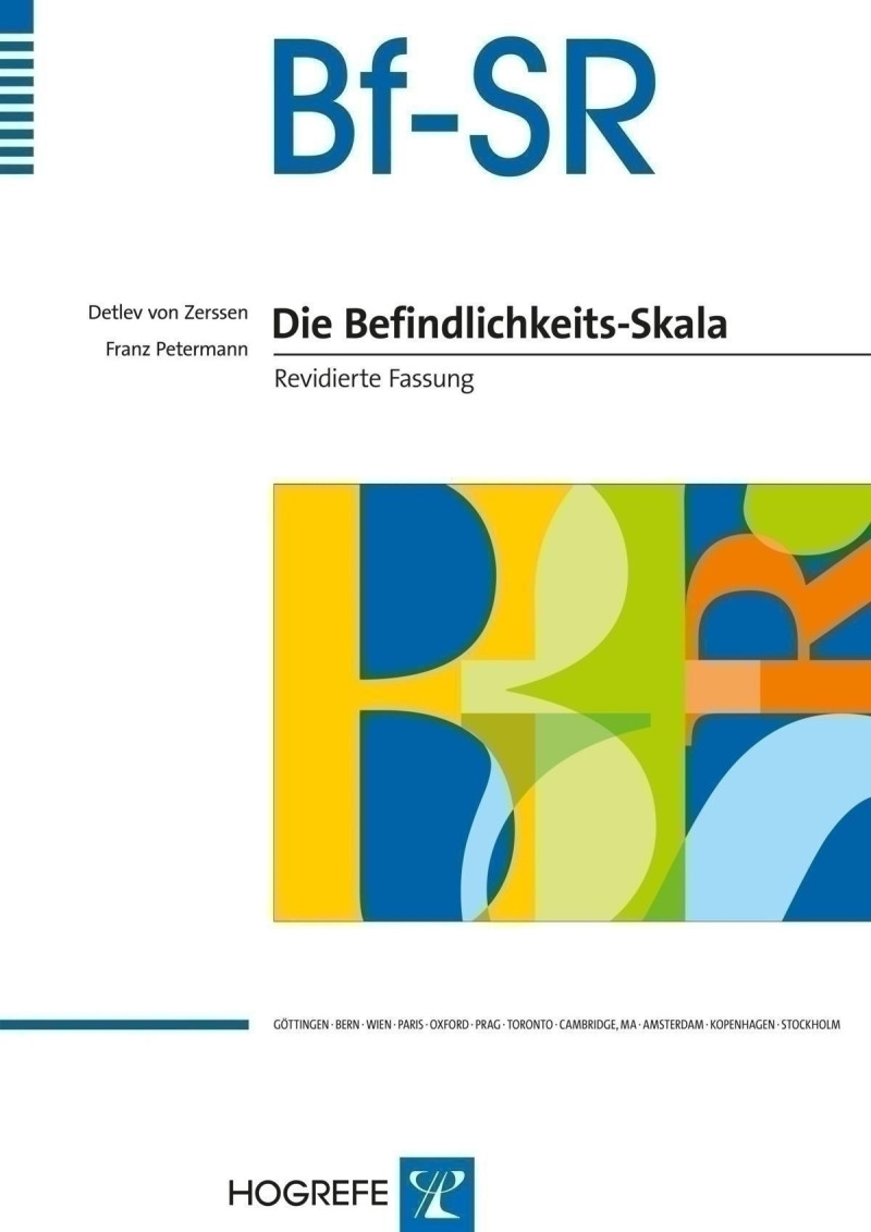 Test komplett bestehend aus: Manual, 20 Fragebögen Bf-SR, 20 Fragebögen Bf-SR´, 20 Verlaufsbögen Bf-SR/Bf-SR´, 2 Schablonen und Box