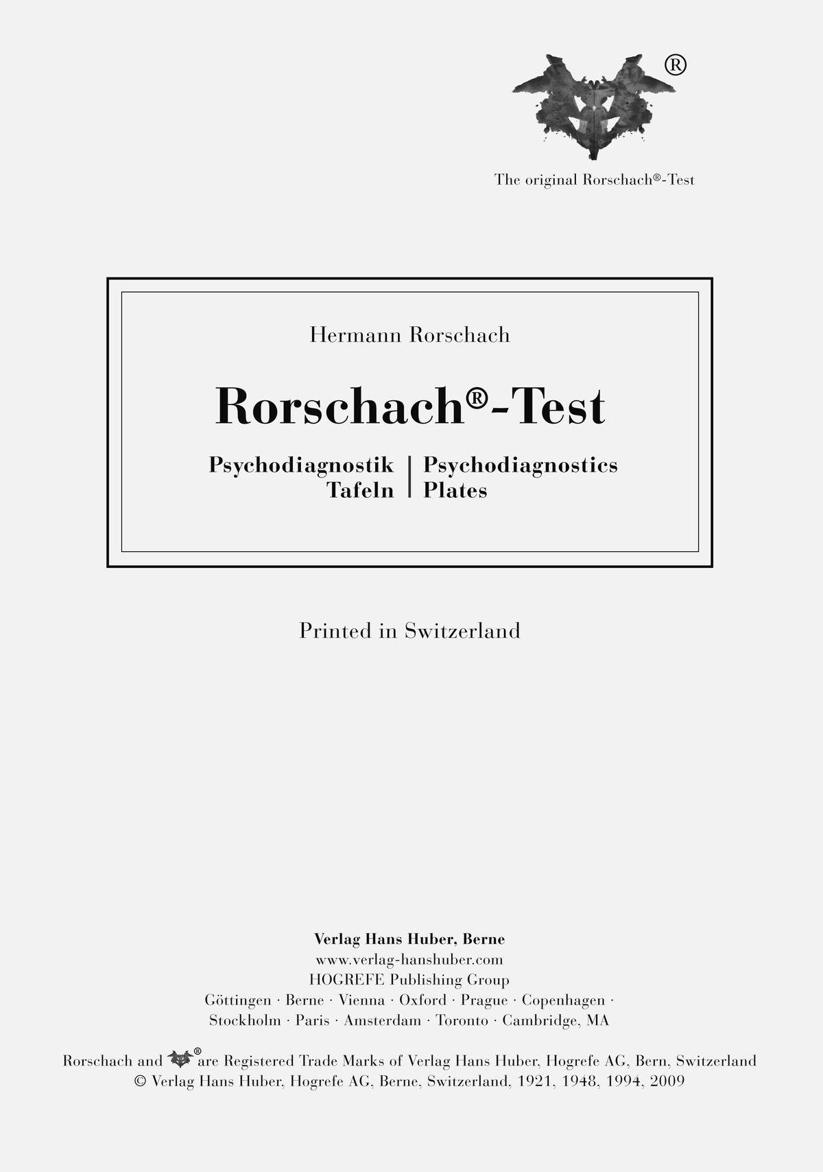 Hermann Rorschach's Psychodiagnostics: Newly Translated and Annotated Anniversary Edition