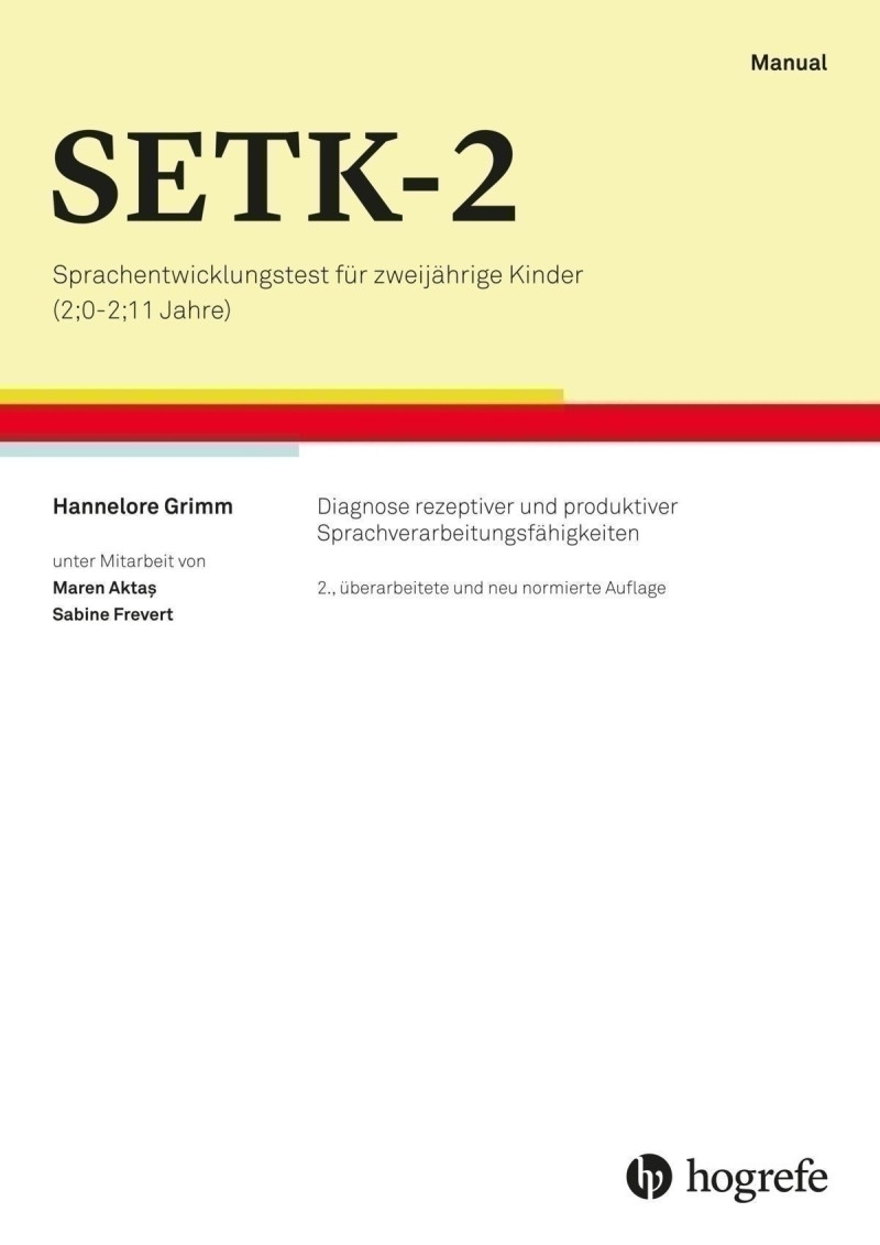 Test komplett besetehend aus: Manual, 10 Protokollbogen, 1 Bildkartensatz Verstehen I: Wörter; 1 Bildkartensatz Verstehen II: Sätze; 1 Bildkartensatz Produktion I: Wörter; 1 Bildkartensatz Produktion II: Sätze; 1 „Wundertüte“ Produktion I mit 6 Objekten,